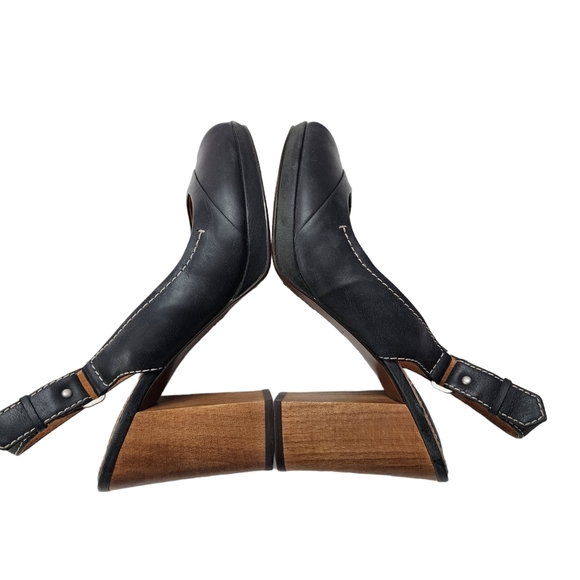 Fossil Slingback Peeptoe Block Heels Black Leather 7 - Picture 9 of 11